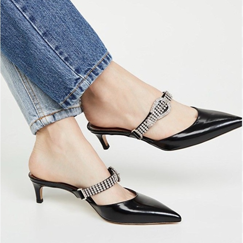 Self-Portrait Elsa Crystal Buckle Kitten Heels
